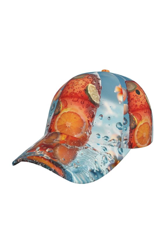 Refreshing Citrus Splash Pattern Mens Baseball Cap Adjustable Curved Brim Hat, Soft Cotton Sports Cap for Outdoor, Casual, and Everyday Wear, Comfortable & Breathable