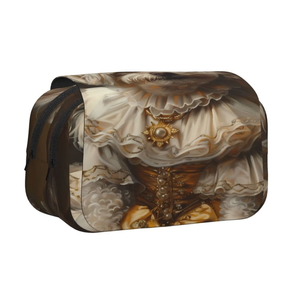 Rateoe Regal Dog In Royal Attire Pattern Double Clamshell Pen Case, Storage Organizer with Two Zipper Compartments Holds Up to 50 Pencils & Pens