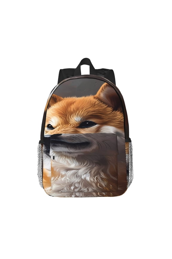 Regal Shiba Inu Pattern Student Backpack Water-resistant Backpack 15-inch Laptop Backpack Lightweight Adjustable School Backpack