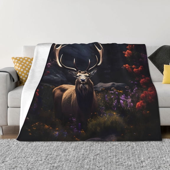 Rateoe Regal Stag In Forest Pattern Flannel Throw Blanket, Ultra-soft Blanket for Bed, Couch, Car, Hypoallergenic Anti-pilling blanket-