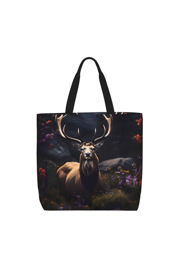 Regal Stag In Forest Print Lightweight Tote Bag for Women, Water-Resistant Shoulder Bag with Zipper, Spacious Casual Handbag for Work, School, Shopping