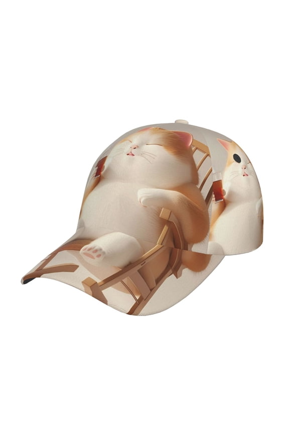 Relaxing Cat With Tea Pattern Mens Baseball Cap  Adjustable Curved Brim Hat, Soft Cotton Sports Cap for Outdoor, Casual, and Everyday Wear, Comfortable & Breathable