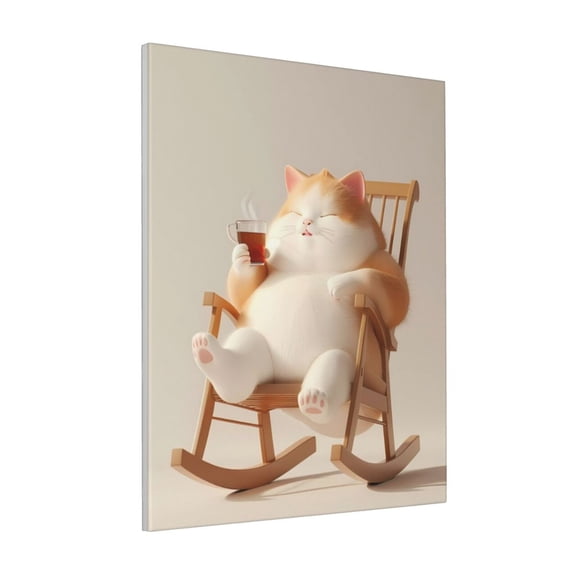 Rateoe Relaxing Cat With Tea Pattern Decorative Picture – Unique Modern Wall Art, Ready-to-Hang Canvas Print for Home (Vertical)