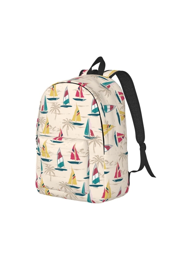 Reto Marine Nautical Pattern Durable Canvas Backpack for Men & Women – Stylish & Lightweight – Adjustable Straps, Multiple Pockets – Fits 15-17 Inch LaptopsMedium