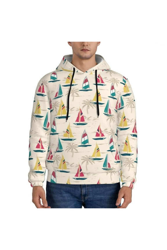 Reto Marine Nautical Pattern Mens Hoodie, Pullover Hooded Sweatshirt, Kangaroo Pocket Hoodie Ideal for Daily Wear, Travel and Home-Medium