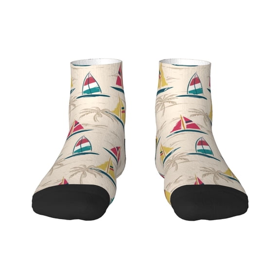 Rateoe Reto Marine Nautical Pattern Quarter Crew Socks,Toe Seamed Ankle Socks,Cotton Cushioned Breathable Athletic Crew Sports Socks
