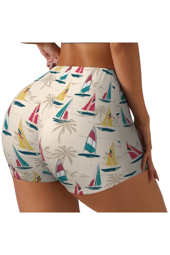 Reto Marine Nautical Printed Power Workout Shorts for Women Tummy Control Squat Proof Ribbed Thick Seamless Scrunch Active Short-Small