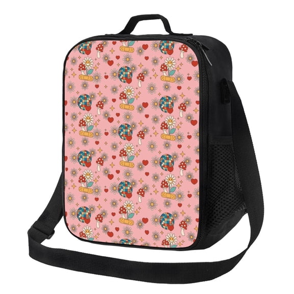 Rateoe Retro 70s 60s Hippie Flower Lunch Bag Reusable Lunch Box with Shoulder Straps for Men Women Insulated Portable Lunchbox for adults Suitable for School Work Picnic