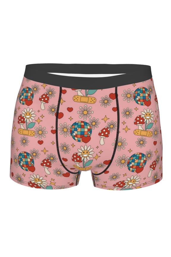 Retro 70s 60s Hippie Flower Mens Boxer Briefs Poly Spandex Performance Boxer Briefs Underwear Hem Boxer Briefs - Large