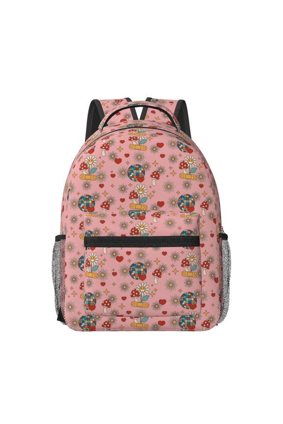 Retro 70s 60s Hippie Flower Pattern Durable Student Backpack Laptop Bag- Ergonomic Design, Waterproof Twill Fabric - Ideal for School, Travel, and Outdoor Activities