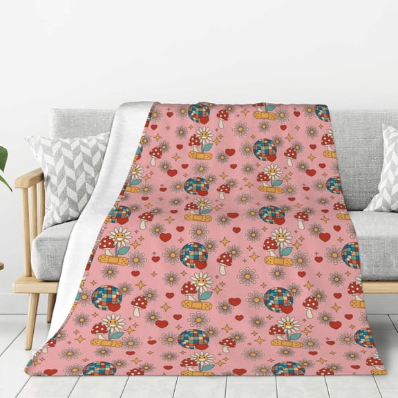 Rateoe Retro 70s 60s Hippie Flower Pattern Flannel Throw Blanket, Ultra-soft Blanket for Bed, Couch, Car, Hypoallergenic Anti-pilling blanket-80"x60"(Vertical)