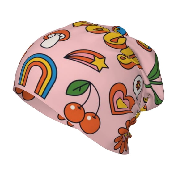 Rateoe Retro 70s Hippie Kids Beanie Warm Knit Beanie Hats Boys Girls Winter Hat Soft Slouchy Hats for Kids