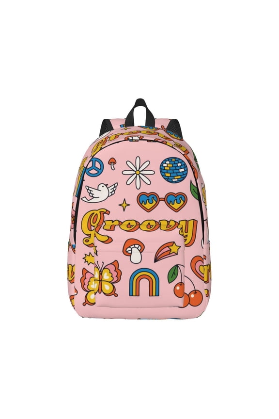 Retro 70s Hippie Pattern Canvas College Laptop Backpack,Travel Daypack,Durable Rucksack Travel Notebook Bag School Backpack Book Bag for Men Women-Small