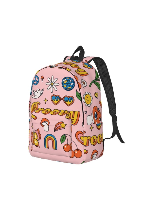 Retro 70s Hippie Pattern Durable Canvas Backpack for Men & Women – Stylish & Lightweight – Adjustable Straps, Multiple Pockets – Fits 15-17 Inch LaptopsSmall