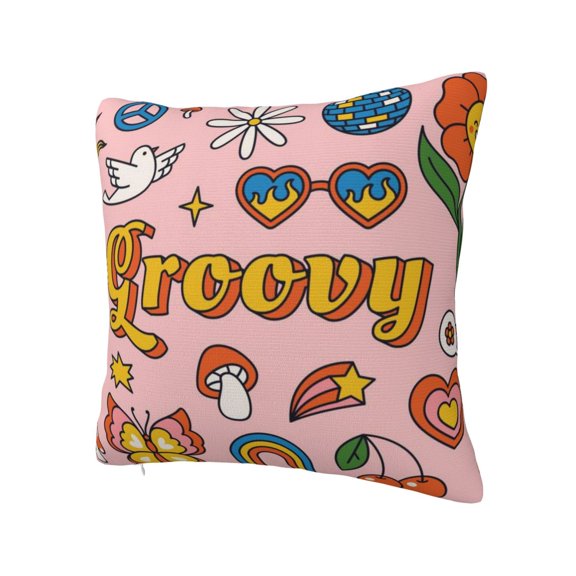 Rateoe Retro 70s Hippie Pattern Throw Pillow Cover Premium Pillow Stuffer Sham Square for Decorative Cushion Bed Couch Sofa(Pillow insert not included)