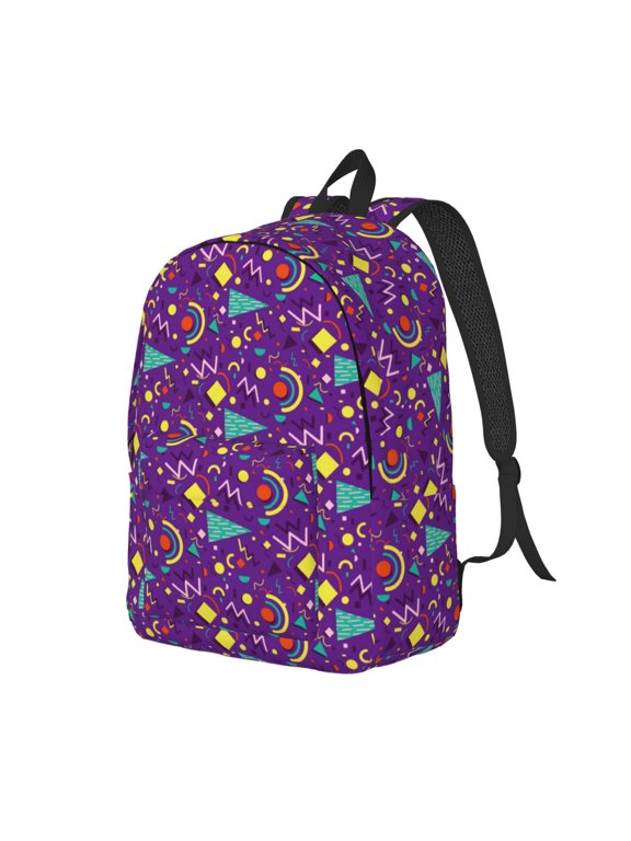 Retro 80s Style Pattern Durable Canvas Backpack for Men & Women – Stylish & Lightweight – Adjustable Straps, Multiple Pockets – Fits 15-17 Inch LaptopsSmall