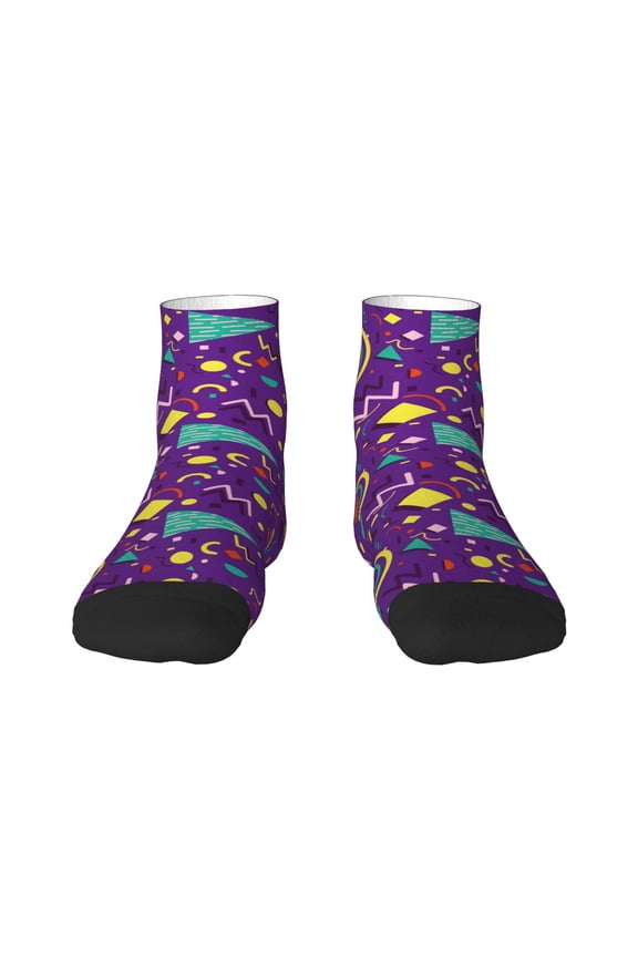 Retro 80s Style Pattern Quarter Crew Socks,Toe Seamed Ankle Socks,Cotton Cushioned Breathable Athletic Crew Sports Socks