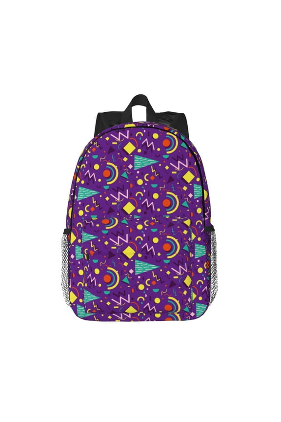 Retro 80s Style Pattern Student Backpack Water-resistant Backpack 15-inch Laptop Backpack Lightweight Adjustable School Backpack