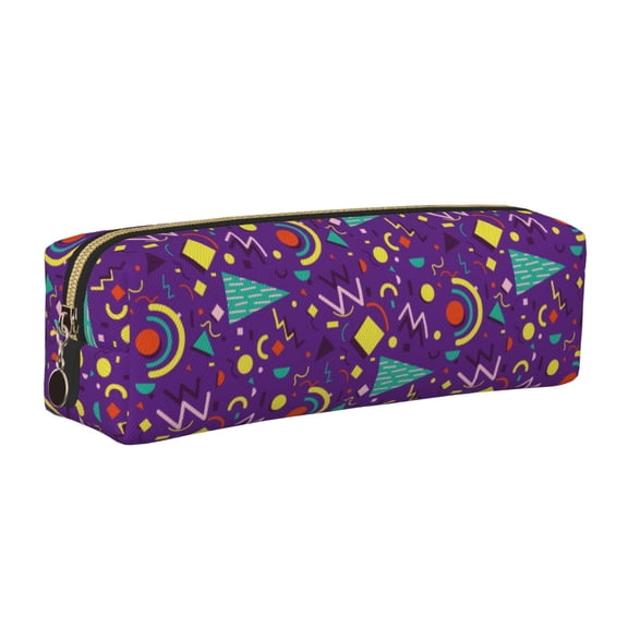 Rateoe Retro 80s Style Print Leather Pencil Case with Smooth Zipper, Compact Storage for Writing Tools & Art Supplies, 8.26" x 1.96" x 2.16"