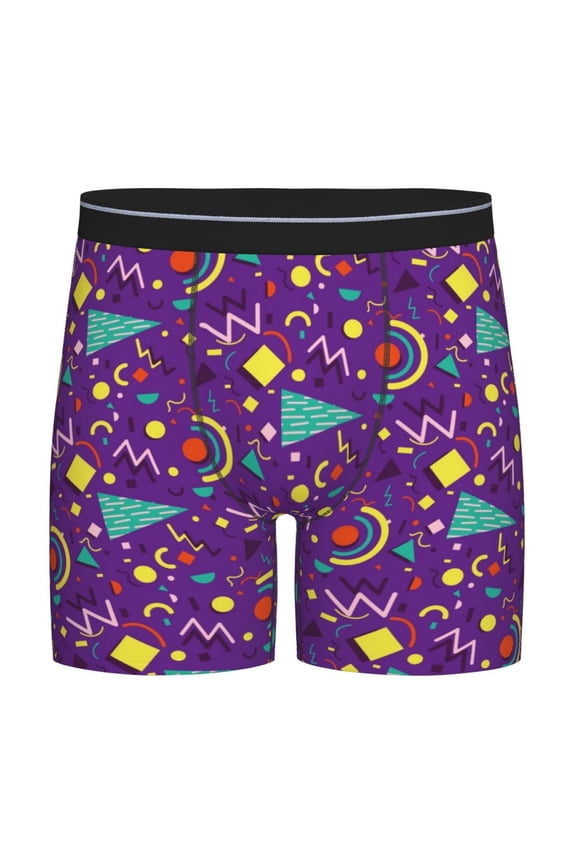 Retro 80s Style Print Men’s Underwear Boxer Briefs Soft Comfortable Underwear Boxer Briefs, Long Leg Briefs,Anti-chafing Boxer Briefs