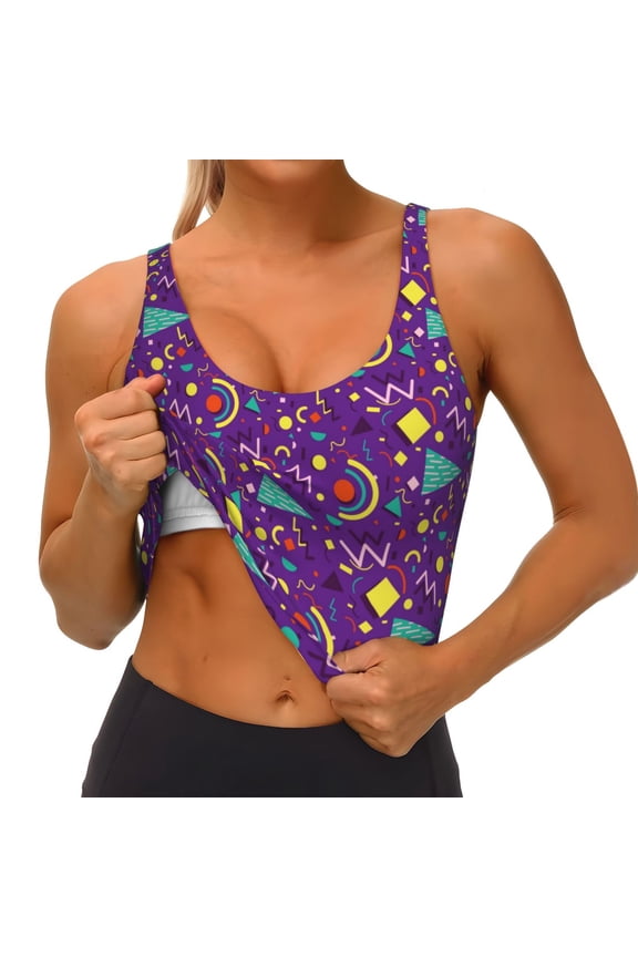 Retro 80s Style Print Womens' Sports Bras Scoop Neck Sports Vest- Padded U Back Seamless High Impact Support