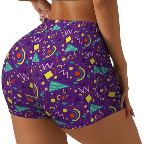 Rateoe Retro 80s Style Printed Power Workout Shorts for Women Tummy Control Squat Proof Ribbed Thick Seamless Scrunch Active Short-Medium
