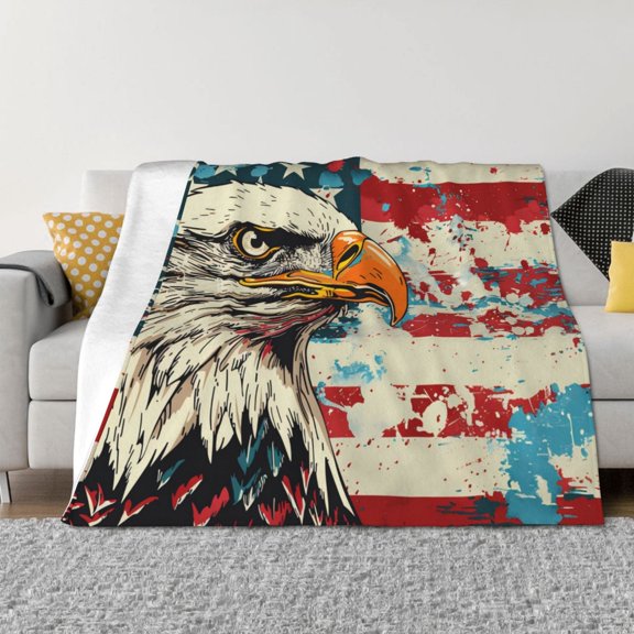Rateoe Retro American Eagle Pattern Flannel Throw Blanket, Ultra-soft Blanket for Bed, Couch, Car, Hypoallergenic Anti-pilling blanket-80"x60"(Horizontal)