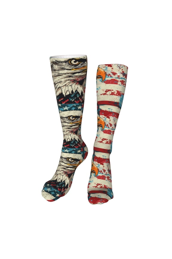 Retro American Eagle print Women's Men's Novelty 20in Crew Socks Cotton Socks Knee High Socks for Walking,Running,Nurses,Pregnancy-One Size