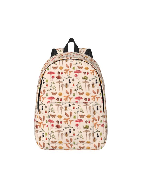Retro Autum Mushrooms Pattern Canvas College Laptop Backpack,Travel Daypack,Durable Rucksack Travel Notebook Bag School Backpack Book Bag for Men Women-Small