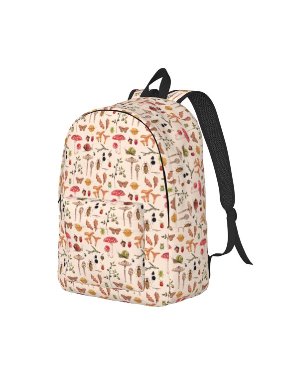 Retro Autum Mushrooms Pattern Durable Canvas Backpack for Men & Women – Stylish & Lightweight – Adjustable Straps, Multiple Pockets – Fits 15-17 Inch LaptopsMedium