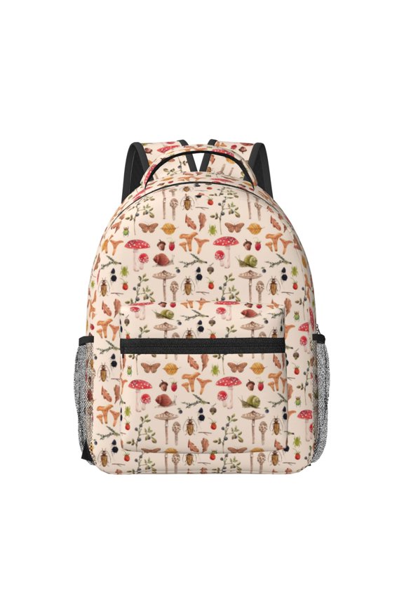 Retro Autum Mushrooms Pattern Durable Student Backpack Laptop Bag- Ergonomic Design, Waterproof Twill Fabric - Ideal for School, Travel, and Outdoor Activities