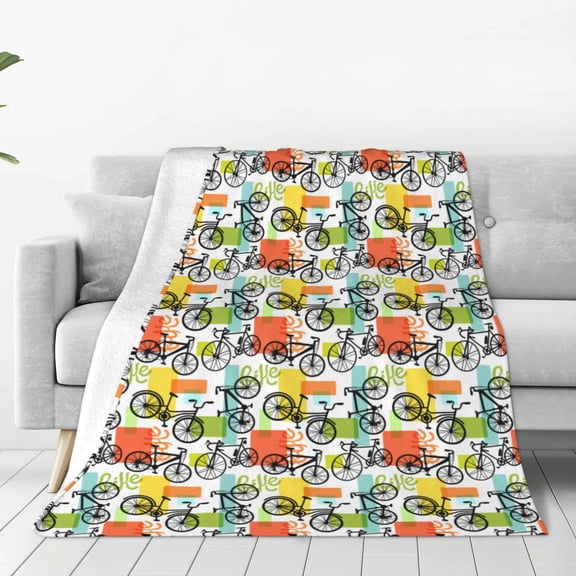 Rateoe Retro Bike Print Fuzzy Fleece Throw Blanket Extra Large,Super Soft,Fluffy and Warm Blankets for Couch,Bed,All Season Use (60"x50")