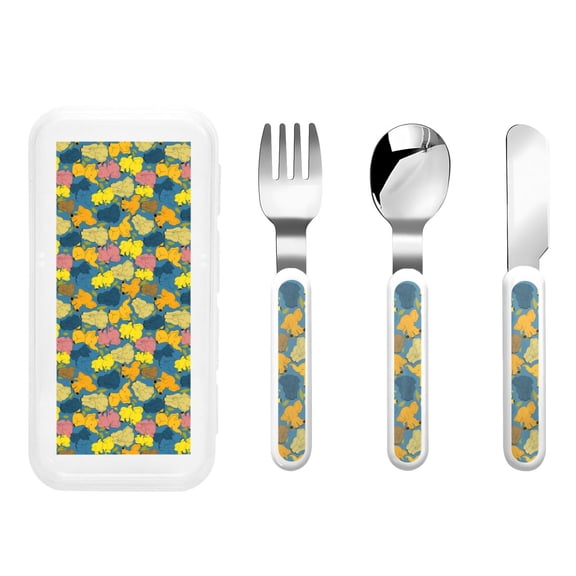 Rateoe Retro Boho Elephants for Stainless Steel Kids Silverware Set - Child and Toddler Safe Flatware - Children's Knife, Fork And Spoon Set