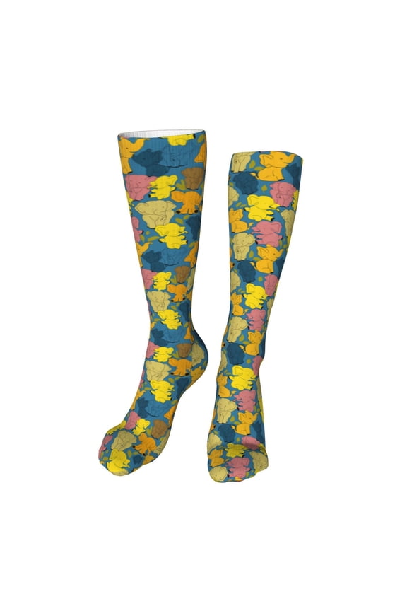Retro Boho Elephants print Women's Men's Novelty 20in Crew Socks Cotton Socks Knee High Socks for Walking,Running,Nurses,Pregnancy-One Size