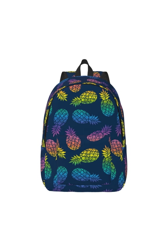 Retro Bright Pineapple Pattern Canvas College Laptop Backpack,Travel Daypack,Durable Rucksack Travel Notebook Bag School Backpack Book Bag for Men Women-Small