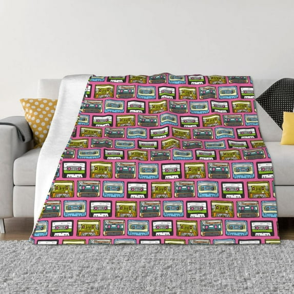 Rateoe Retro Cassette Pattern Flannel Throw Blanket, Ultra-soft Blanket for Bed, Couch, Car, Hypoallergenic Anti-pilling blanket-80"x60"(Horizontal)