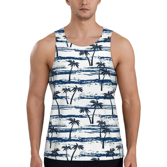 Rateoe Retro Coconut Tree Pattern Sleeveless Gym Shirt Muscle Tee Breathable Workout Shirt Slim-Fit Tank Quick Dry Fit Muscle Tank Top Bodybuilding Sleeveless T Shirt-XX-Large