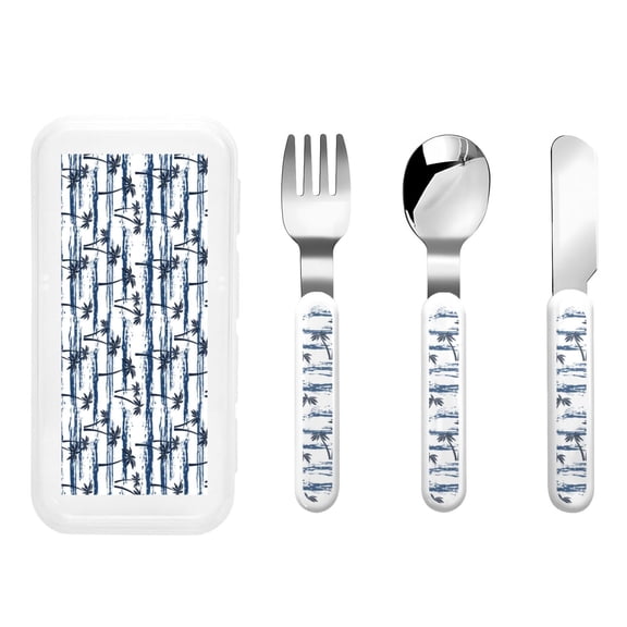Rateoe Retro Coconut Tree for Stainless Steel Kids Silverware Set - Child and Toddler Safe Flatware - Children's Knife, Fork And Spoon Set