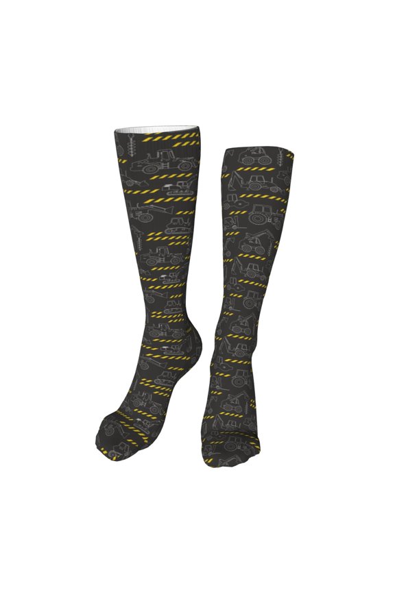 Retro Excavator print Women's Men's Novelty 20in Crew Socks Cotton Socks Knee High Socks for Walking,Running,Nurses,Pregnancy-One Size