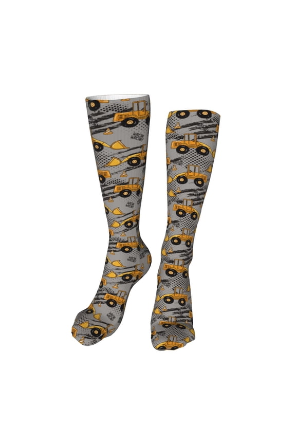 Retro Excavator print Women's Men's Novelty 20in Crew Socks Cotton Socks Knee High Socks for Walking,Running,Nurses,Pregnancy-One Size