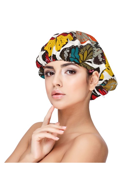 Retro Floral Butterfly Pattern Silk Satin Hair Bonnet for Sleeping, Adjustable Sleep Cap Turban for Women , Curly Straight Hair Long Large Braid