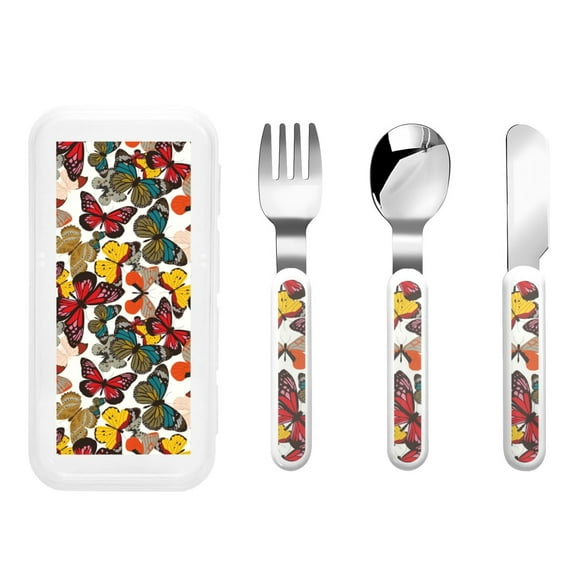Rateoe Retro Floral Butterfly for Stainless Steel Kids Silverware Set - Child and Toddler Safe Flatware - Children's Knife, Fork And Spoon Set