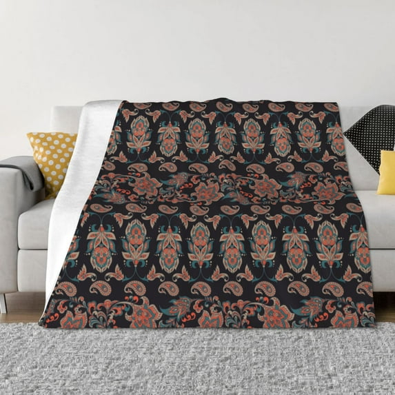 Rateoe Retro Floral Pattern Flannel Throw Blanket, Ultra-soft Blanket for Bed, Couch, Car, Hypoallergenic Anti-pilling blanket-60"x50"(Horizontal)