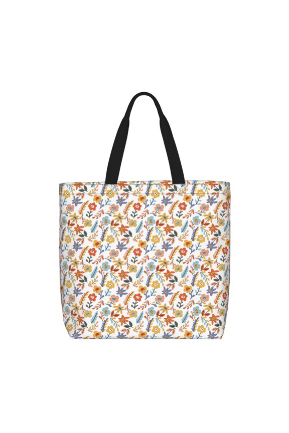 Retro Floral Print Lightweight Tote Bag for Women, Water-Resistant Shoulder Bag with Zipper, Spacious Casual Handbag for Work, School, Shopping