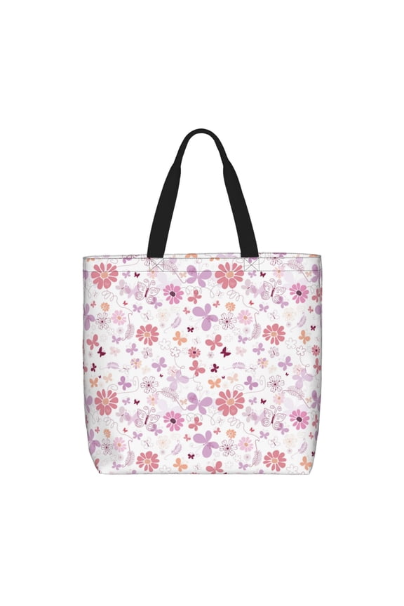Retro Floral Print Lightweight Tote Bag for Women, Water-Resistant Shoulder Bag with Zipper, Spacious Casual Handbag for Work, School, Shopping