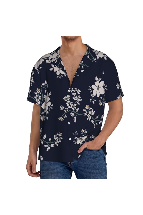 Retro Flower Print Mens Front Pocket Hawaiian Shirts Casual Shirts Short Sleeve Button Down Beach Tropical Shirts-Large