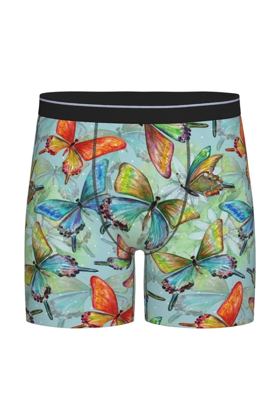 Retro Flying Butterflies Print Men’s Underwear Boxer Briefs Soft Comfortable Underwear Boxer Briefs, Long Leg Briefs,Anti-chafing Boxer Briefs
