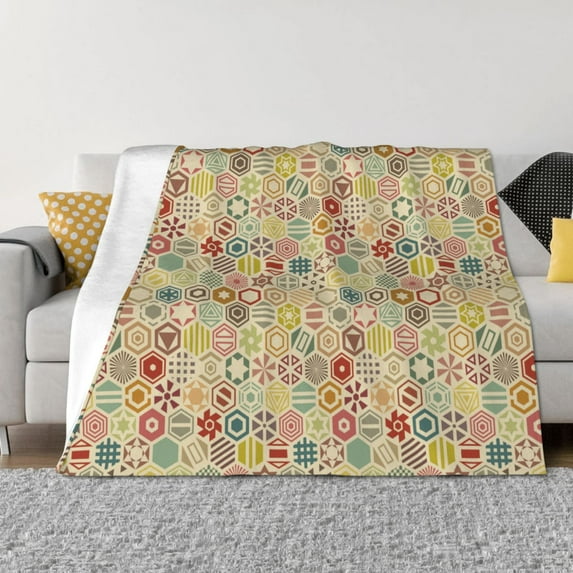 Rateoe Retro Geometry Pattern Flannel Throw Blanket, Ultra-soft Blanket for Bed, Couch, Car, Hypoallergenic Anti-pilling blanket-60"x50"(Horizontal)