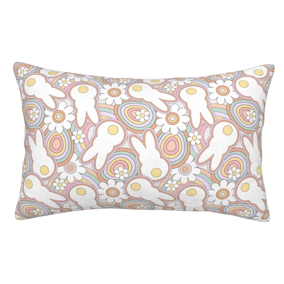 Rateoe Retro Hippie Groovy Easter bunny Pattern Decorative Pillow Case,Throw Pillow Covers,Plush Pillow Cover,Soft Pillow Case,Velvet Pillow Case-16"x24"