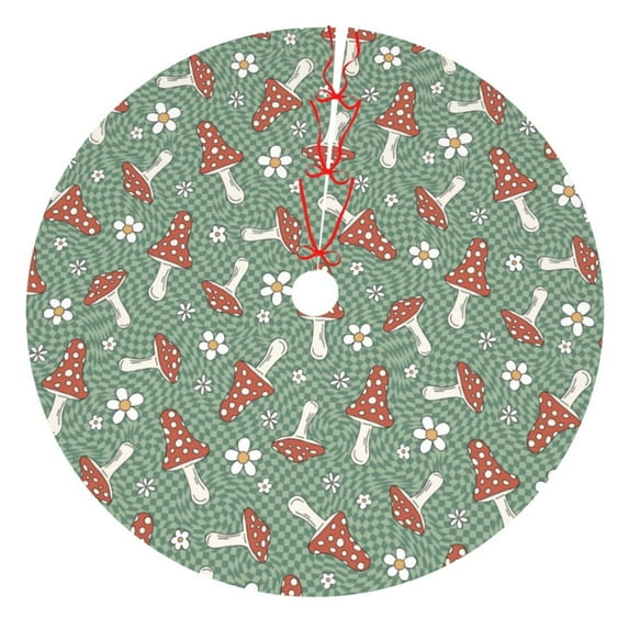 Rateoe Retro Hippie Groovy Mushroom Print Christmas Tree Skirt 30" for Xmas Holiday New Year Party Circle Tree Mat Ornaments Decoration